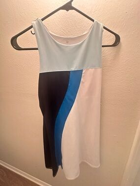 Colorblock Sleeveless Athletic Dress in Light Blue, Black & White